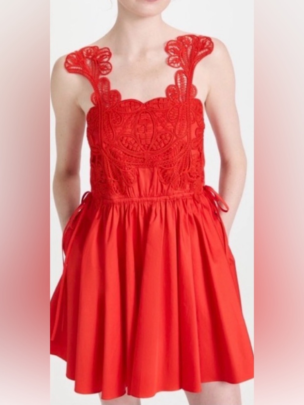 Self-Portrait Red Lace-Trim Mini Dress